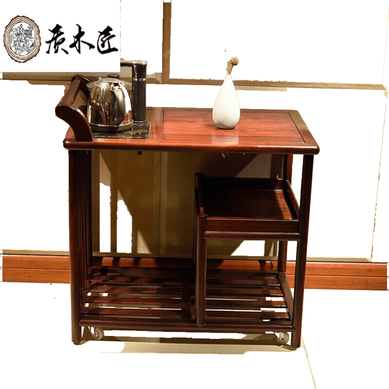 质木匠 非国标红木东非酸枝(学名:古夷苏木)实木茶台小茶几茶水架小茶桌茶水车移动泡茶桌茶叶柜 茶水柜