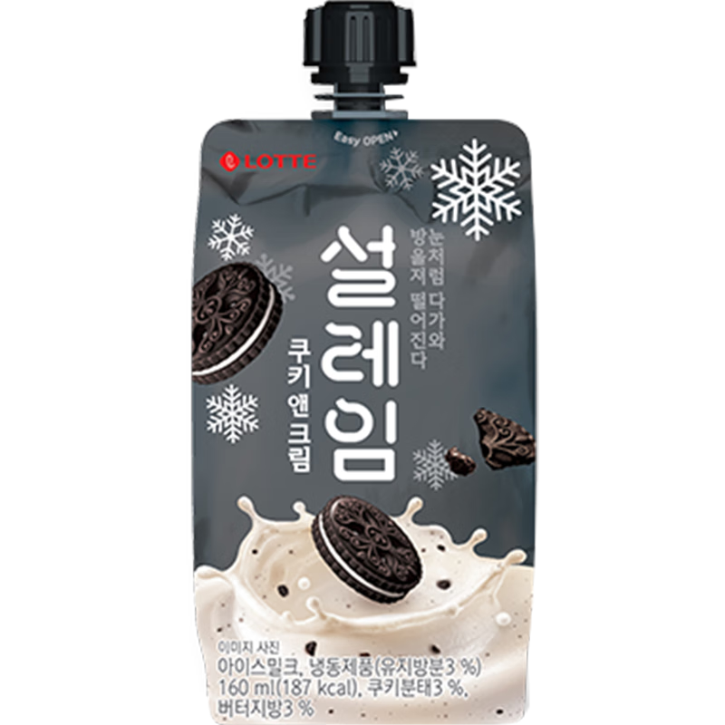 乐天 （LOTTE）韩国进口雪来淋吸吸冰西瓜味冰淇淋6袋装雪糕冰棒冷饮冰棍 奶油曲奇味6袋