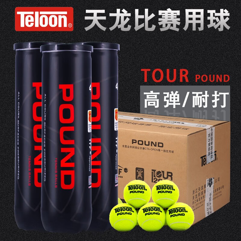 天龙（Teloon）比赛网球POUND P4网球高弹耐磨训练球比赛练习用球3粒4粒罐装 天龙P4网球4粒*6筒