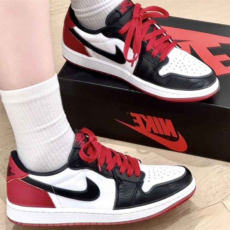 耐克(nike)air jordan 1 low og black toe aj1黑白黑脚趾复古百搭