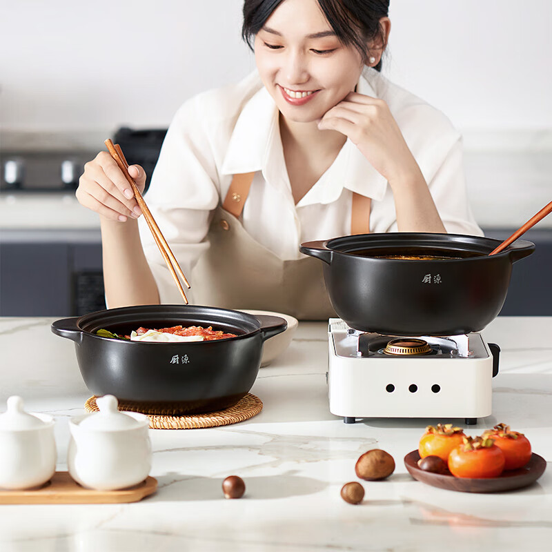 厨源(CULINARY ORIGIN)老板厨源炖盅陶瓷煲耐高温煲汤炖锅汤锅砂锅汤盅炖罐海鲜焖锅带盖 1.7L黑色