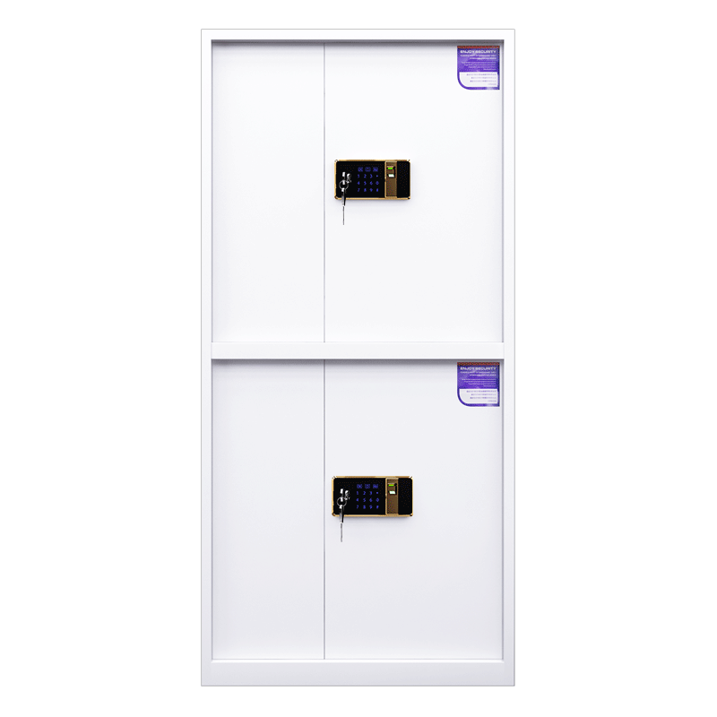 奈高保密柜文件柜双保险铁皮柜办公资料柜员工柜电子指纹密码锁档案柜钢制防盗柜灰白色通双节带斗加厚款