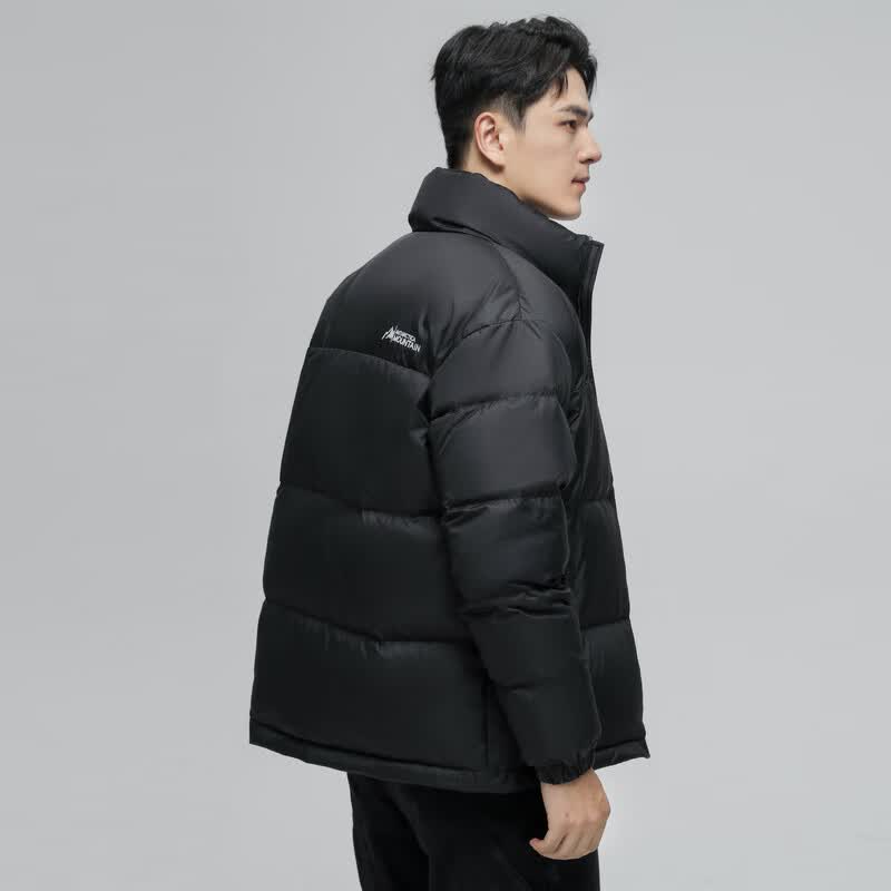 雪中飞百搭时尚休闲斜插式口袋男女同款短款立领羽绒服 黑色 175/92A