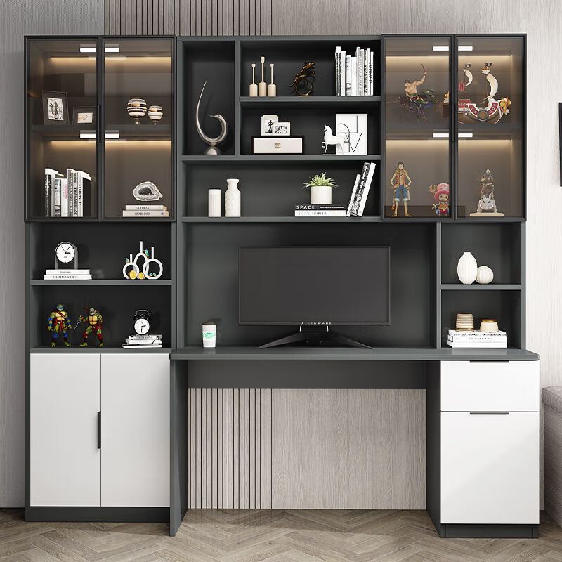 安森威2026新款书桌书架一体桌轻奢台式电脑桌办公桌家用卧室学生写字桌 送货入户包安装 灰色120cm电脑桌