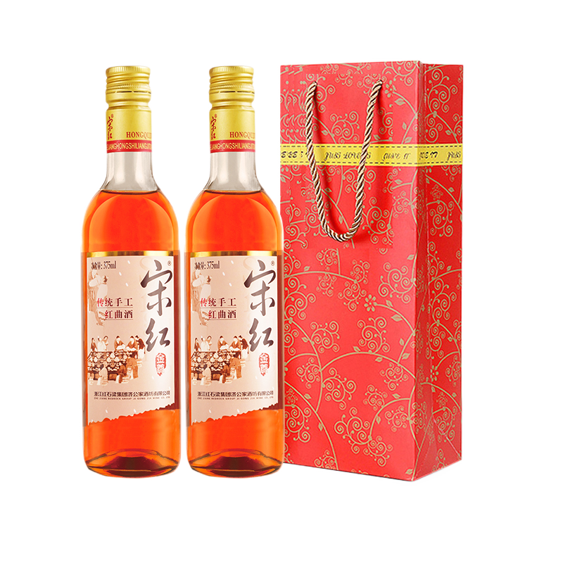 天台宋红 宋红金尊 手工红曲酒养生 低度半甜型糯米黄酒375ml 375mL 2瓶 双瓶装 (配2瓶装手提袋)