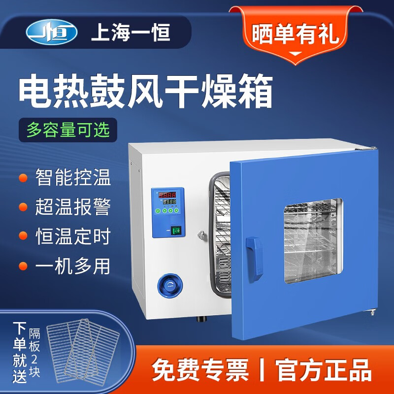 一恒 上海电热鼓风干燥箱工业烘箱实验室恒温箱灭菌消毒烘焙器高温 DHG-9030 34*32*32镀锌铁胆