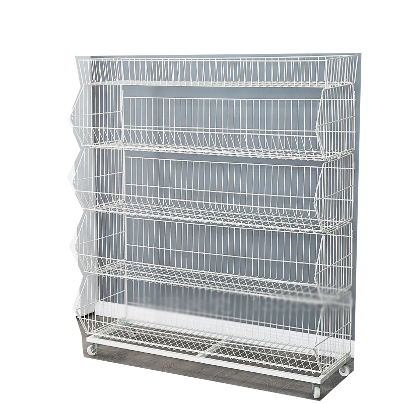 英耀超市零食货架斜口篮商店小卖部便利店货架玩具药店置物架展示架子铁丝网格架多层促销展架 加厚白色90*45*140五层(含顶)