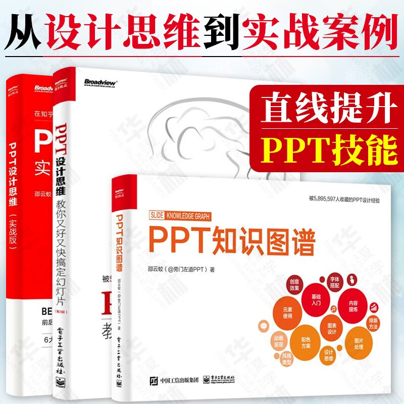 PPT知识图谱 全彩+PPT设计思维 教你又好又快搞定幻灯片 第2版+PPT设计思维 实战版 全3册 从设计思维到实战案例 直线提升PPT技能