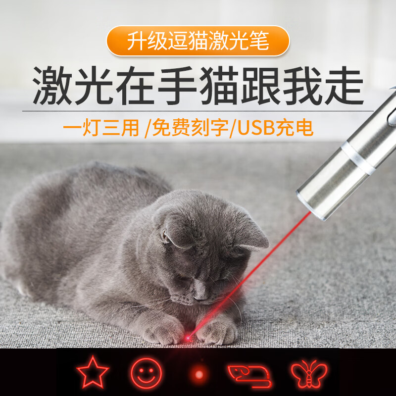 猫主子逗猫激光笔USB充电 宠物猫玩具红外线逗猫棒猫咪解闷神器远程逗猫 免费刻字