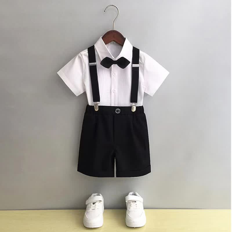 GOKU花童男童礼服套装夏季背带裤儿童帅气小西装男孩夏季黑色英伦西服 黑色 110高性价比高么？