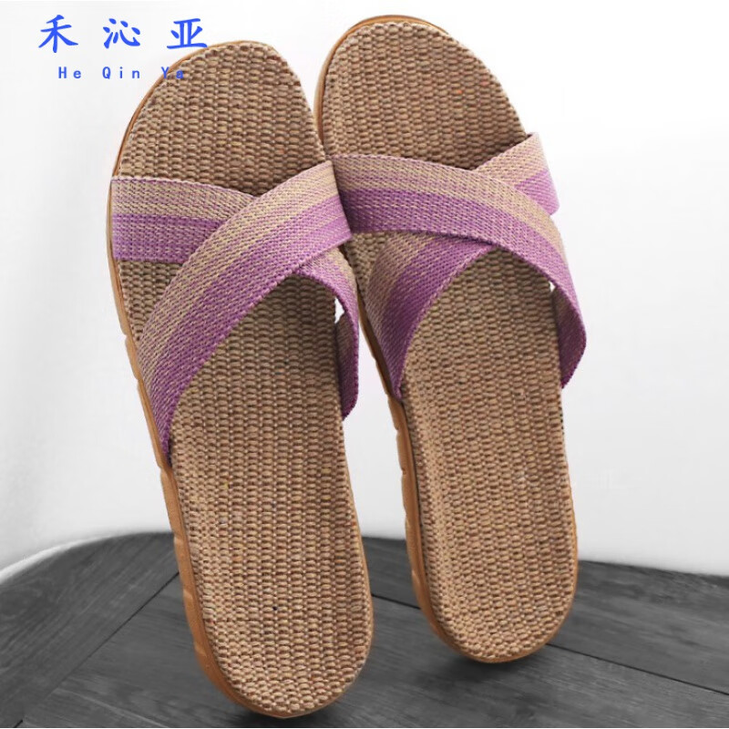 夏天草鞋天然藤草手工編織亞麻拖鞋竹編麻藤涼托鞋男拖鞋女涼托鞋脫鞋扡扦鞋 紫羅蘭 女款35-36