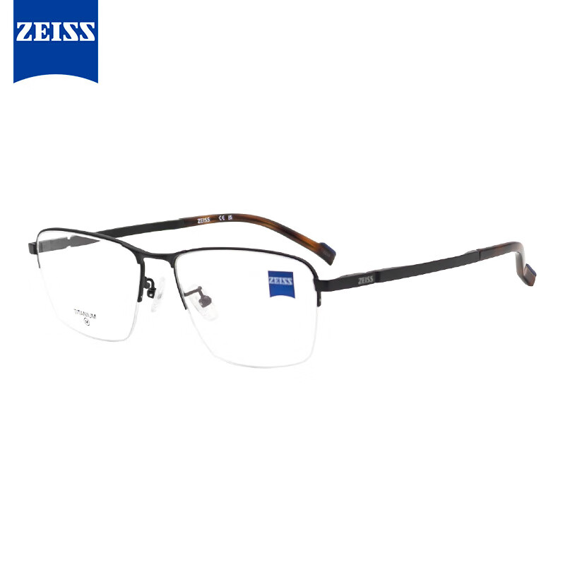 蔡司（ZEISS）眼镜框男女款半框ZS22122LB钛材镜架001磨砂黑色M款配佳锐1.56