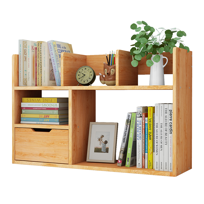 蔓斯菲尔桌面书架电脑桌架桌上书架收纳格子架办公学生置物架小架子储物架 80CM黄梨木