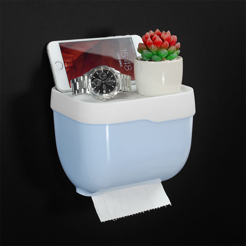 卫生间纸巾盒厕所卫生纸置物架厕纸盒免打孔防水卷纸筒创意抽纸盒 清新蓝(单层小号)