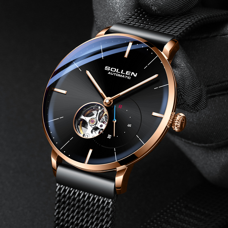 梭伦(sollen)手表 男表商务全自动机械时尚防水男士手表夜光男腕表