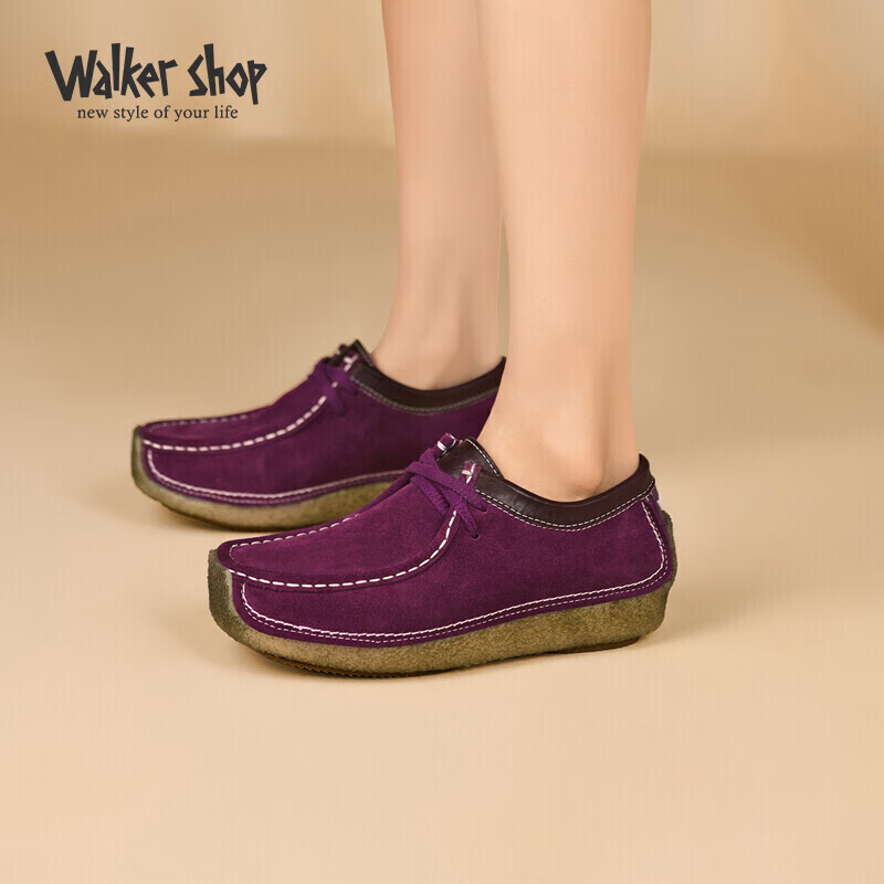 奥卡索 walker shop 女鞋平底孕妇单鞋磨砂牛皮蜗牛鞋舒适妈妈休闲
