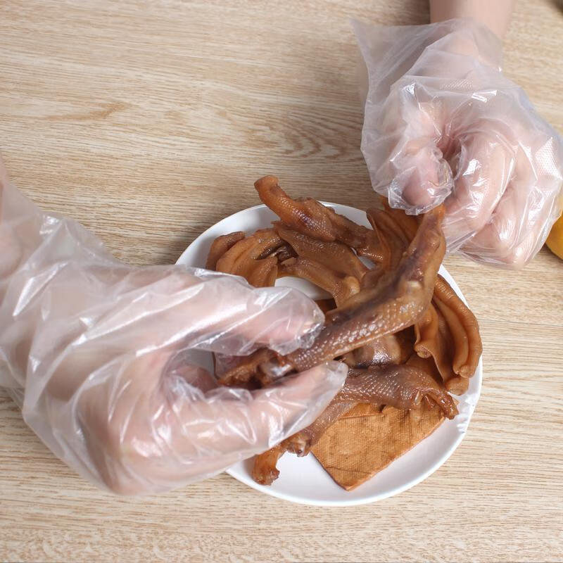 加厚一次性手套餐饮美发手膜食品吃龙虾透明塑料pe薄膜手套 常规款1包100只
