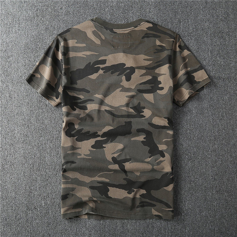 2022新款欧美复古做旧夏季男款迷彩圆领短袖t恤 休闲修身迷彩军旅半袖