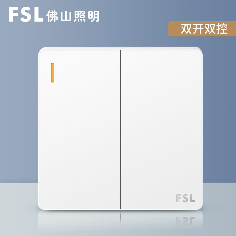 FSL 佛山照明开关插座纯平无框大面板插座家用开关二三插五孔F31白色 双开双控