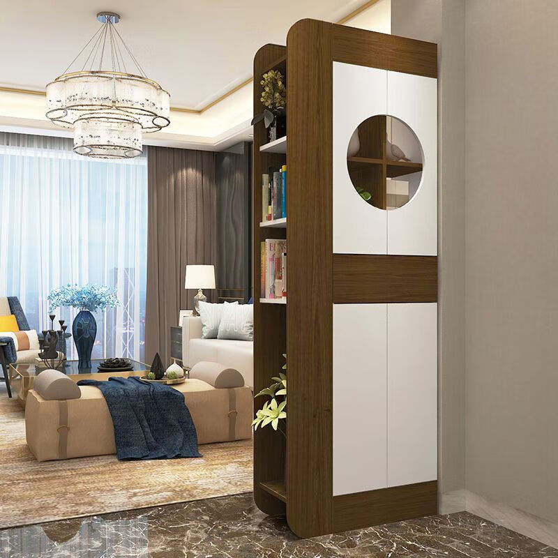 现代简约酒柜客厅隔断柜屏风间厅装饰柜鞋柜置物架 80胡桃色(圆门款)