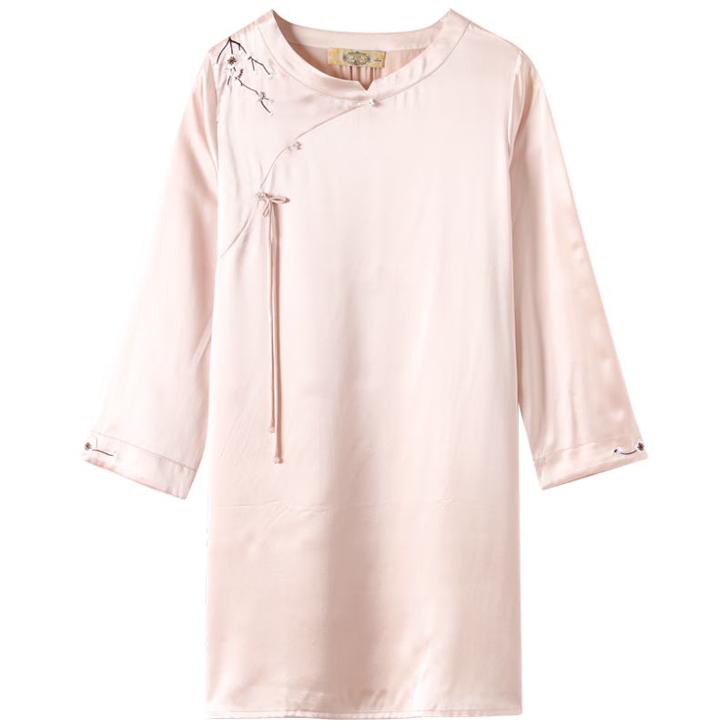 美标商场同款6A长袖真丝睡裙女春夏中国风桑蚕丝绸连衣裙睡衣家居服 摩根石（19姆米） XL (170/92A)