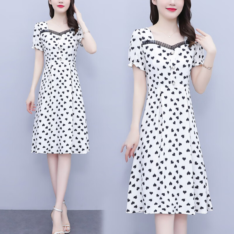 薇洛萱2024夏季新款连衣裙子雪纺时尚气质收腰显瘦夏天中长裙淑女6820