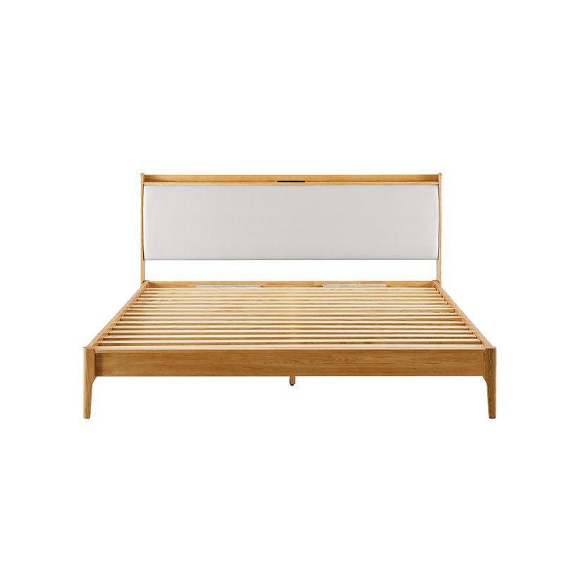 网易严选 林音床简约实木床高端款 进口蜡木 耐用硬度高 智能多功能充电 原木色 软靠背 1.8米