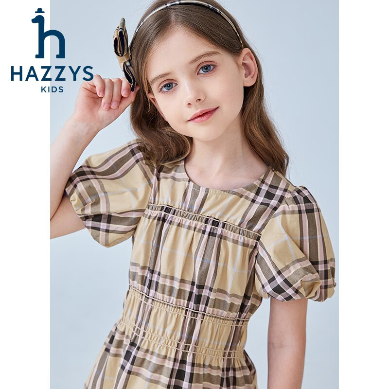 哈吉斯(HAZZYS)童装女童上衣夏新品舒适百搭简约圆领显瘦裙式上衣 格 160