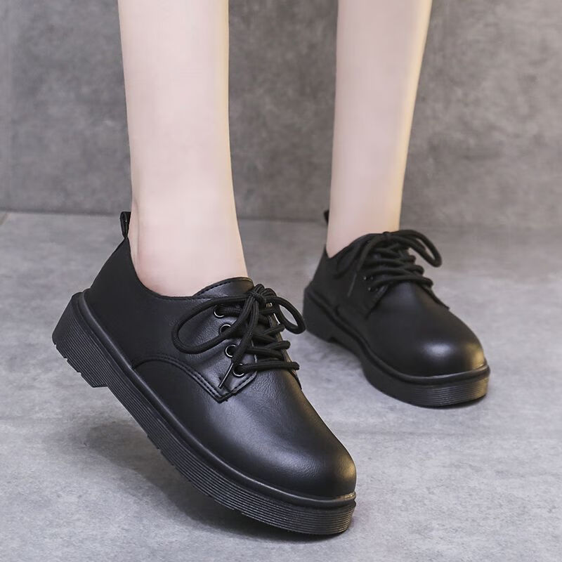 喵畅工装工作鞋黑色搭配西裤的鞋子女英伦风小皮鞋女夏季西装鞋子女黑