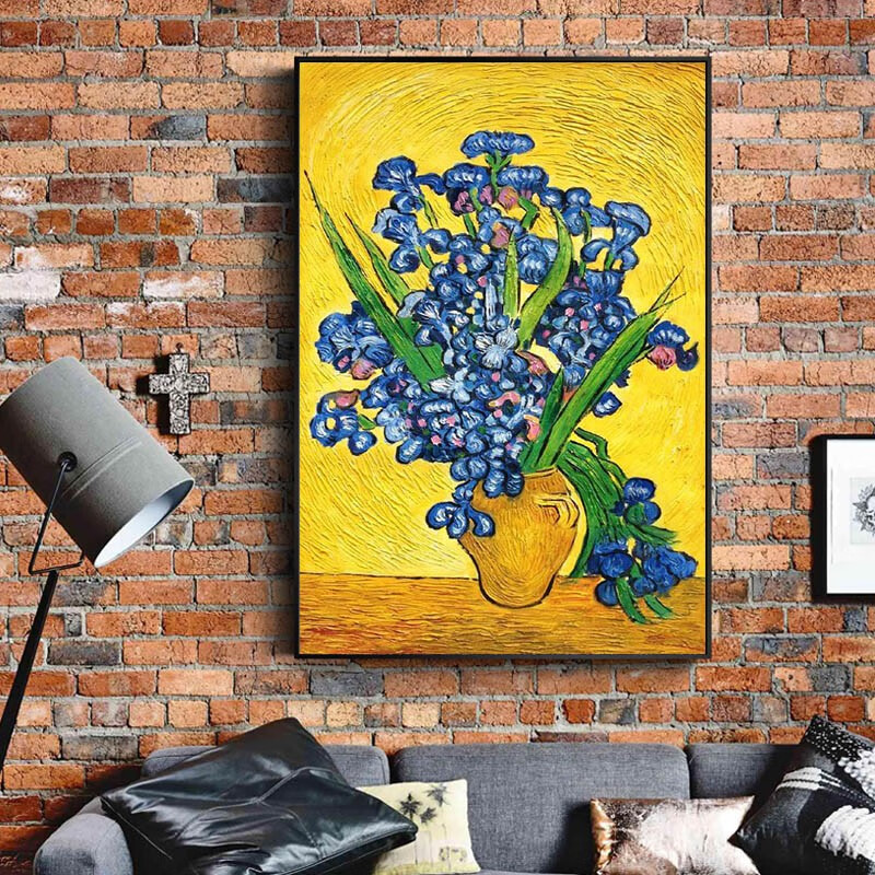 彩象纯手绘油画临摹梵高《兰花》客厅餐厅欧式装饰画有框画玄关过道画