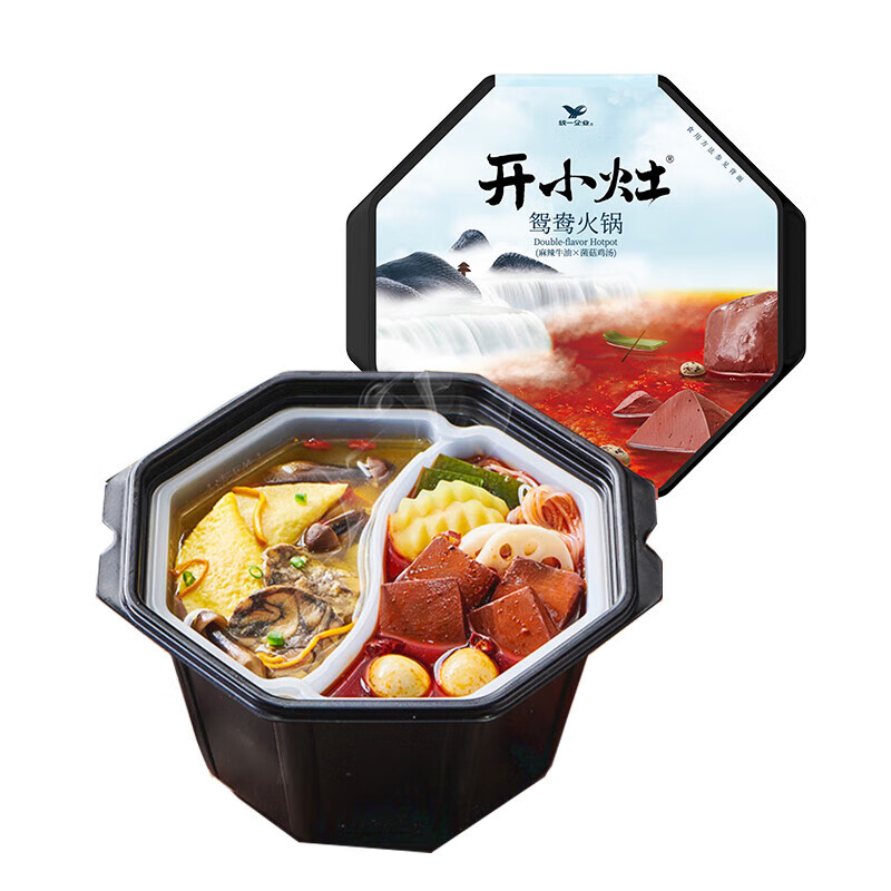 统一开小灶鸳鸯火锅麻辣牛油x菌菇鸡汤自热方便火锅350