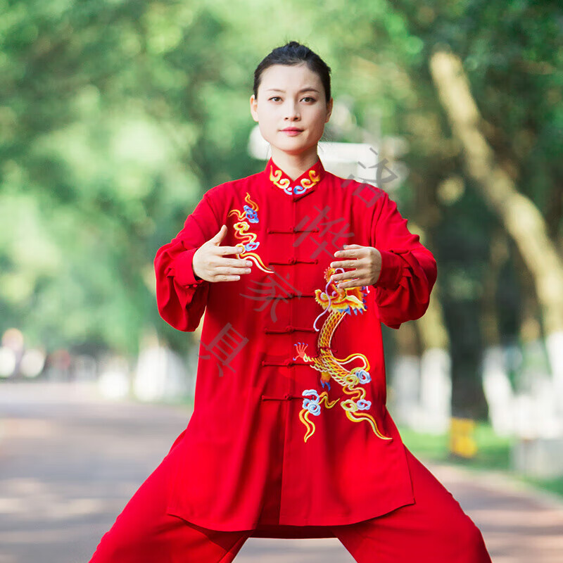 2022年新款太极服女刺绣太极拳红色练功表演服 红色绣龙 xxl