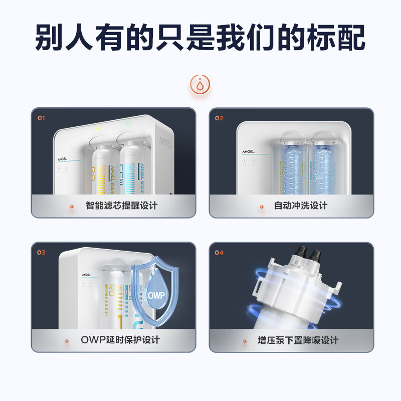 安吉尔净水器家用魔方500G大通量净水机低废水反渗透纯水机J2904-ROB75