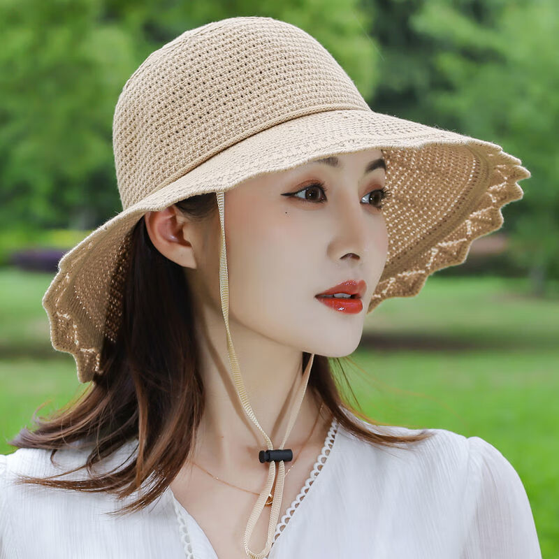 言小乖可水洗折叠帽子女春夏季防晒遮阳帽夏天凉帽百搭渔夫帽 莲花顶