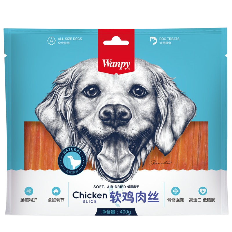 Wanpy頑皮狗狗零食雞肉干 寵物狗狗零食磨牙棒潔齒骨 狗狗零食 狗零食 軟雞肉絲400g