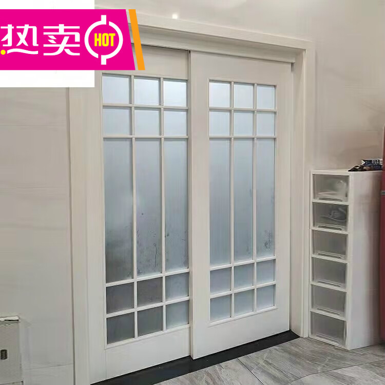 美克杰定制烤漆实木双移门阳台移门厨房木质玻璃推拉门吊轨滑门谷仓门
