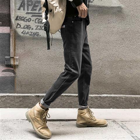 男士配高帮鞋的裤子男牛仔裤修身潮流小脚长裤休闲裤搭配马丁靴秋冬季