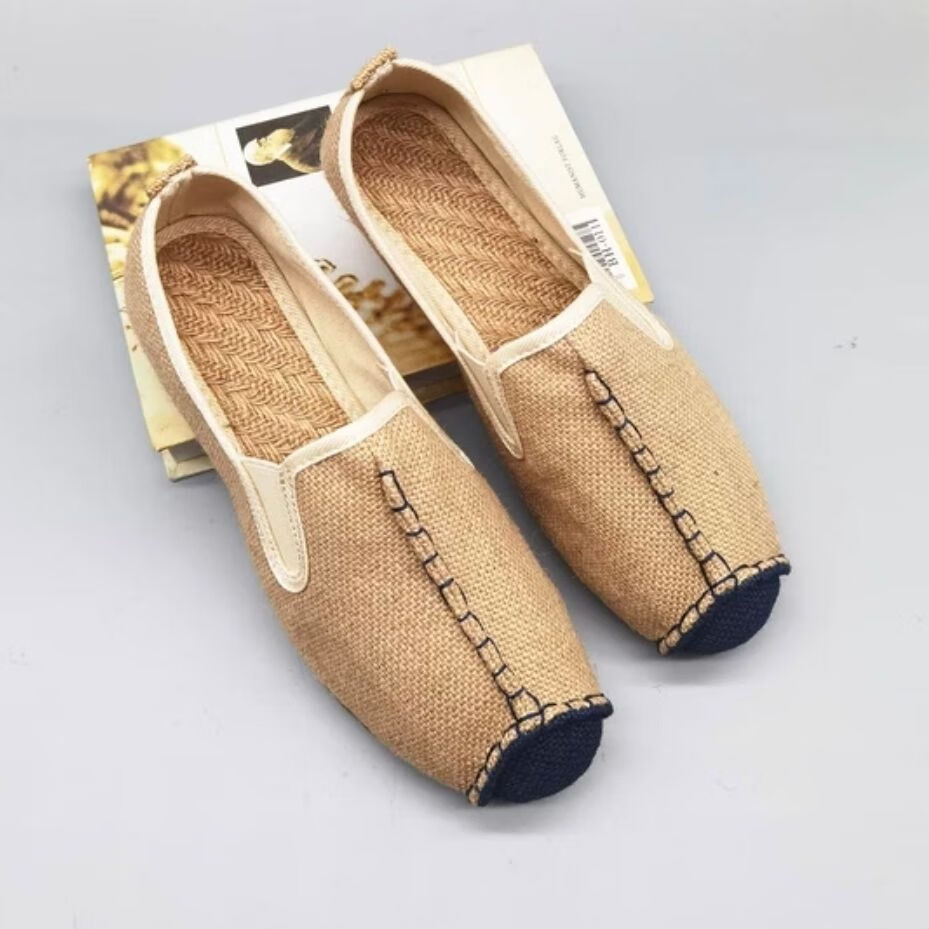 wait await麻鞋甘谷草鞋男汗脚拖鞋纯色国风手工复古麻鞋季男透气休闲