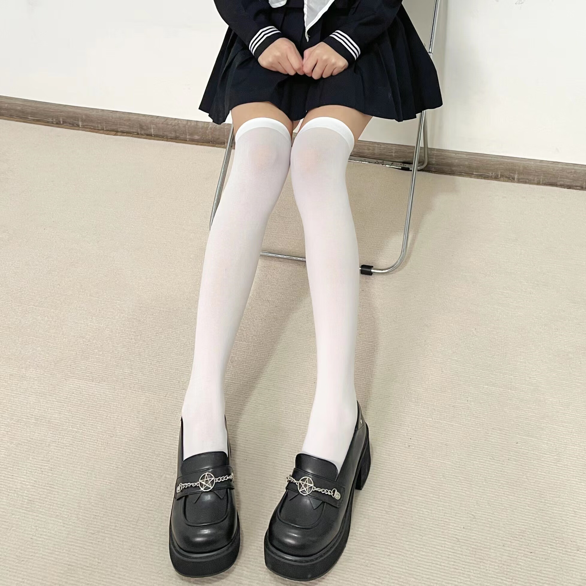 筱艳四十只狮 袜子女春秋薄款jk日系长筒过膝袜学院风小腿袜半截高筒