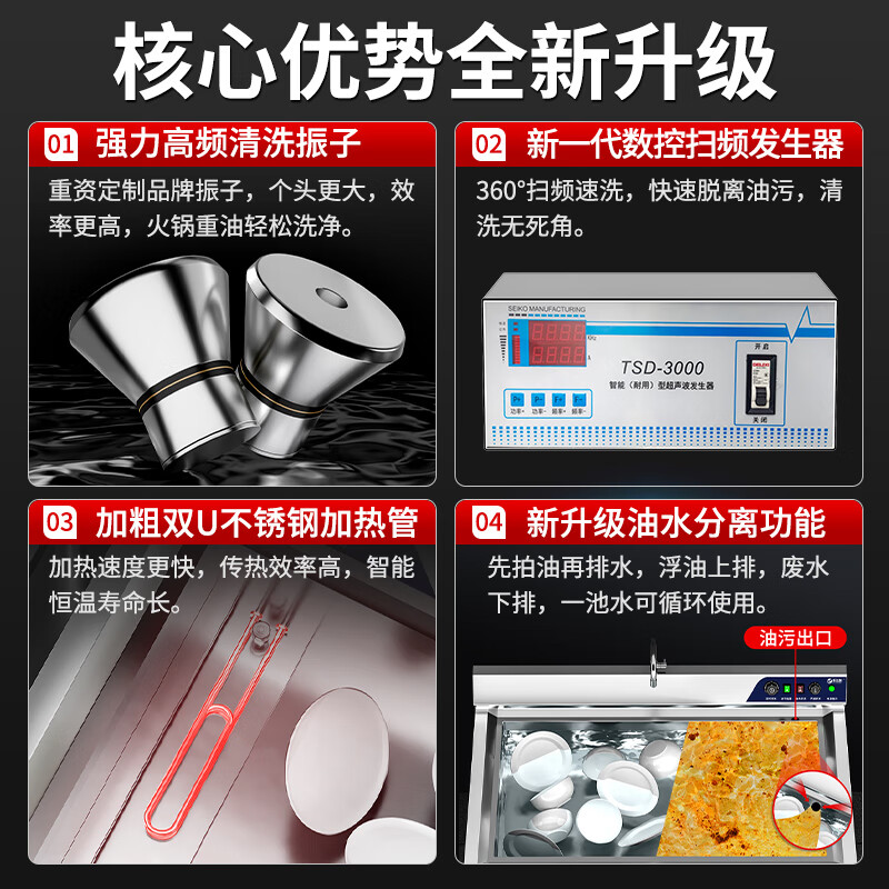 乐亿创商用洗碗机超声波洗碗机商用厨房设备全自动小型大型饭店食堂餐饮酒店餐厅专用 0.7米智能定时防干烧触屏款