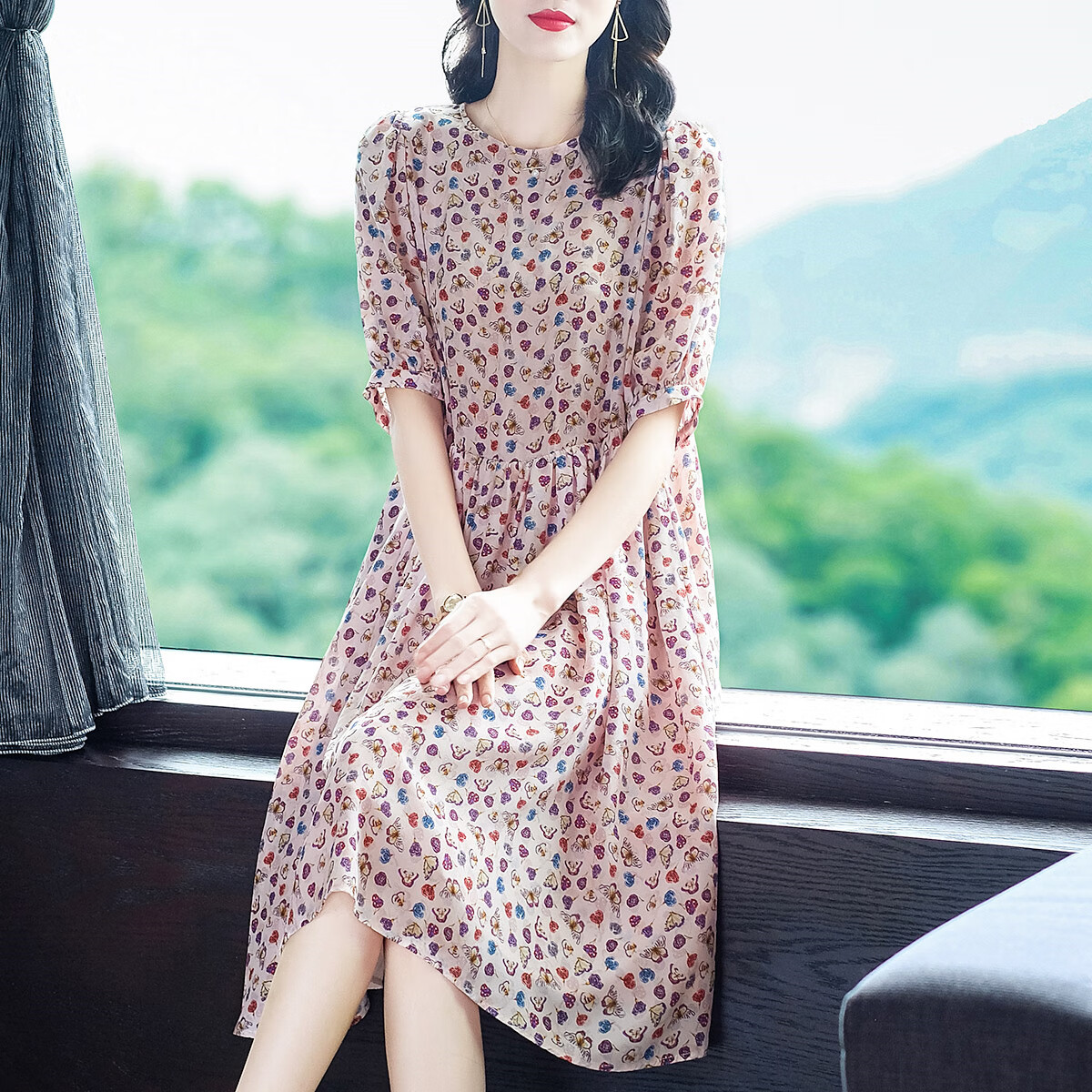 踏丽虹连衣裙女装宽松春夏新款高端气质小个子中长 花色 s