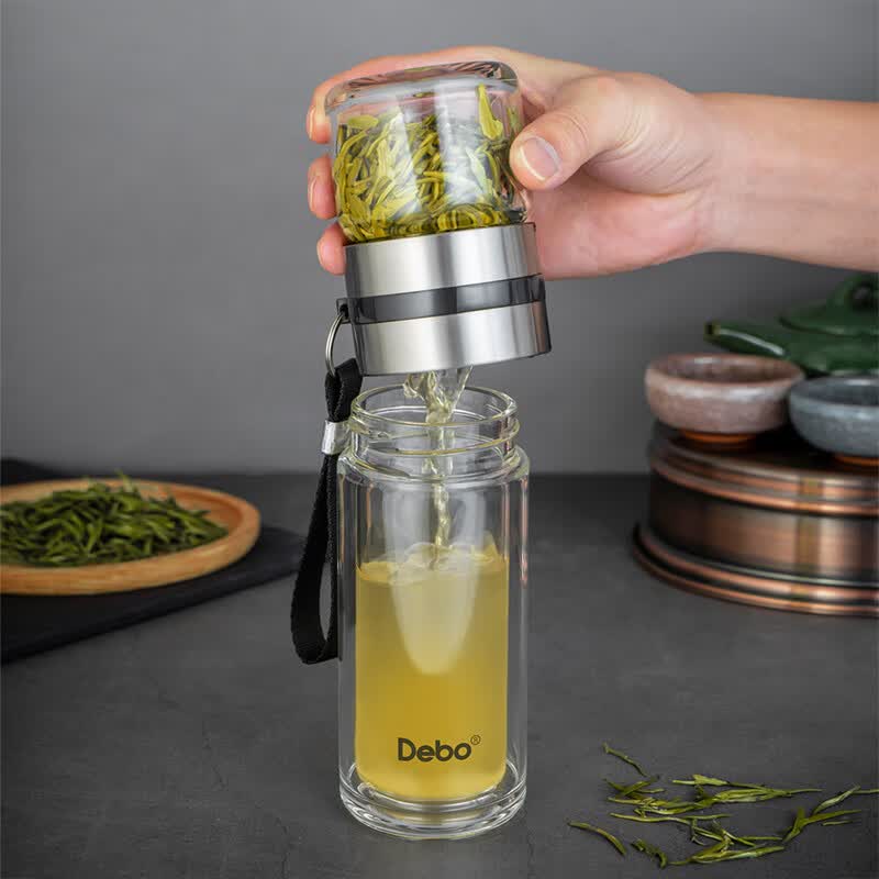 Debo德铂茶水分离杯茶大容量双层玻璃带盖便携高档泡茶杯 茶水分离杯茶 260ml