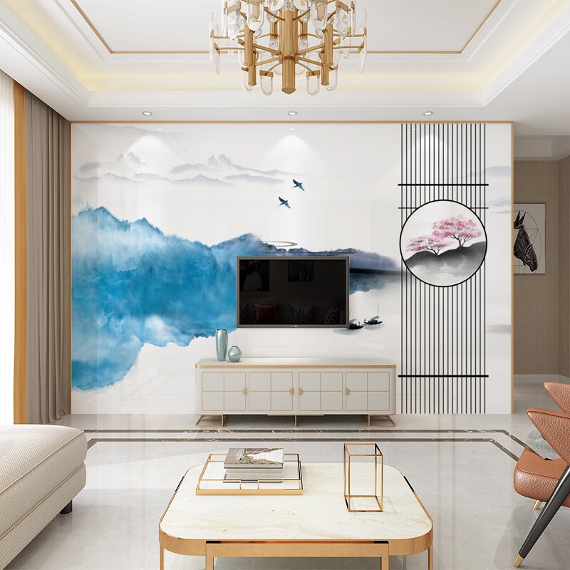 顾致江南风景客厅卧室书房3d壁纸现代新中式山水意境墙纸背景墙布 a款