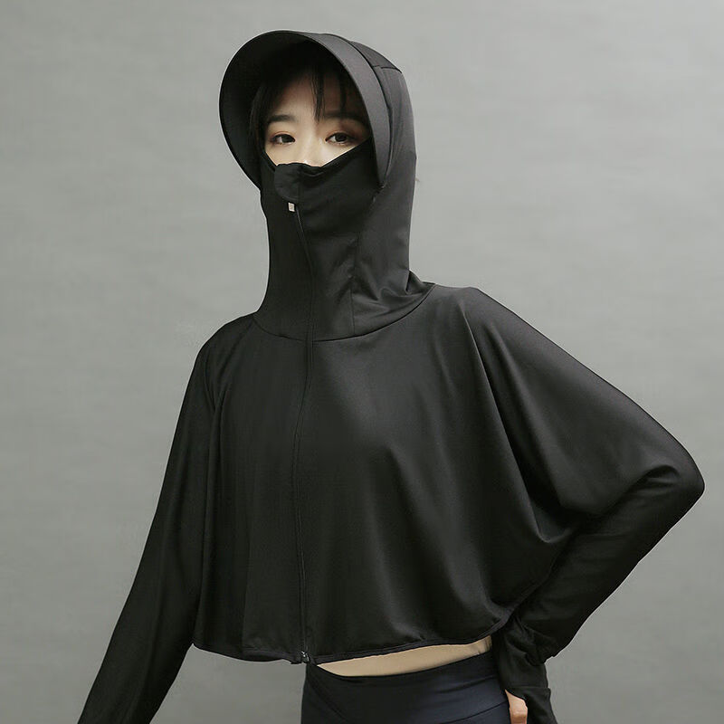 防晒衣女外穿时尚新款冰丝紫外线骑开车宽松常规轻薄年轻防晒服 冰丝加长帽-黑色 XL码【适合140-180斤】 京东折扣/优惠券