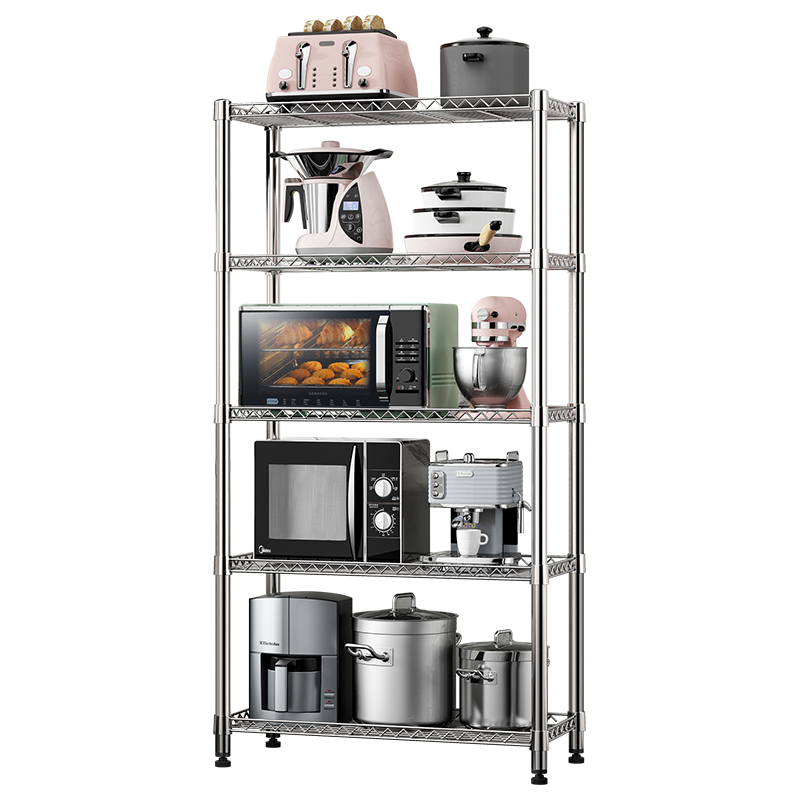溢彩年华 厨房置物架 出口欧美落地储物架子 客厅收纳架移动花架家用厨房微波炉架 时尚银 DKI2-172S