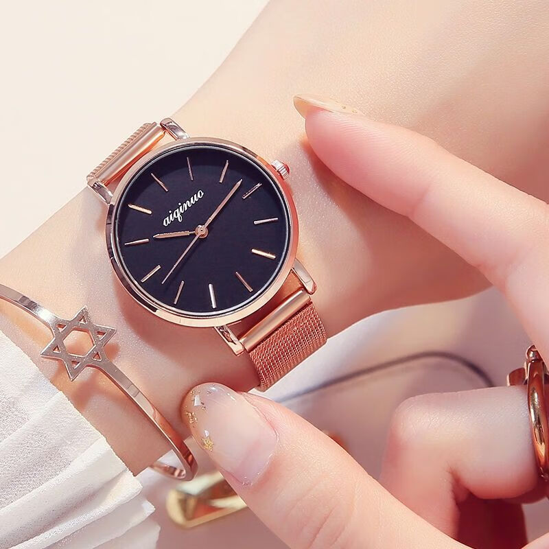 ins时尚风女士手表成人学生韩版简约防水夜光少女心星空防水女表石英