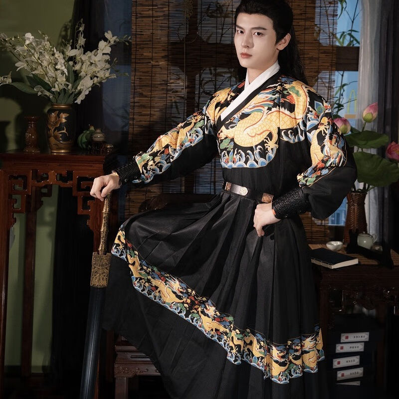 男飞鱼服锦衣卫蟒袍汉元素中国风日常改良明制汉服 单件黑色飞鱼服 s