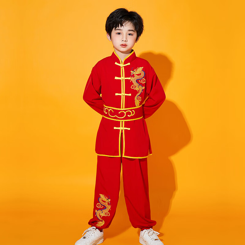 武術(shù)服裝太極拳精忠報國中國風(fēng)兒童功夫比賽訓(xùn)練表演演出服武衣服 紅色刺繡款 110