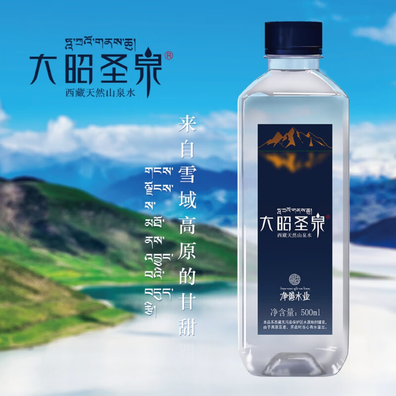 lzjv西藏大昭圣泉山泉水500ml弱碱山泉水整箱饮用水 大昭圣泉方瓶500m