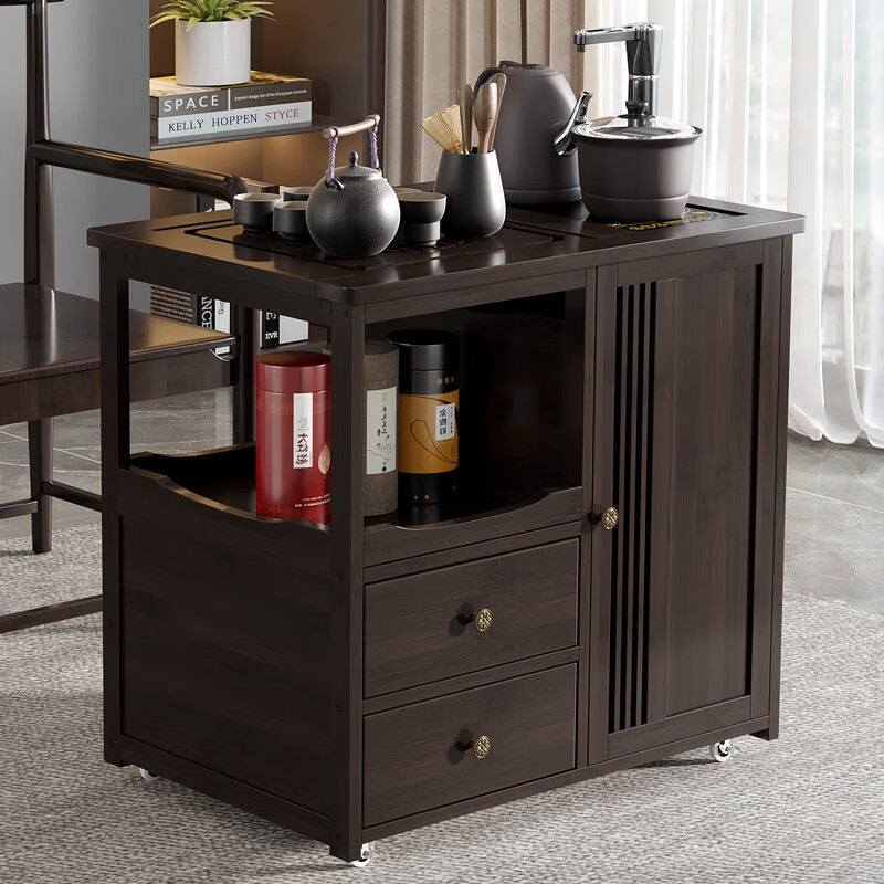 澳颜莱家用茶台移动茶水桌烧水泡茶一体客厅沙发边柜茶具茶叶柜子竹木